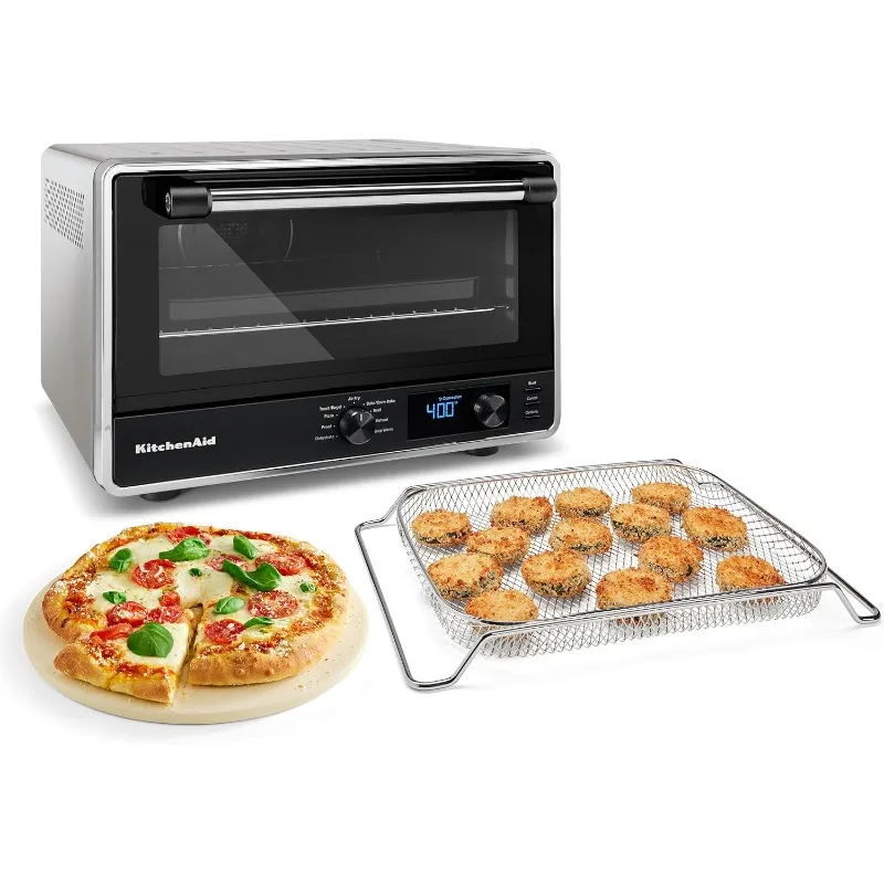 

Digital Countertop Oven with Air Fry & Pizza Stone,Timer,Broiler Option,Removable Crumb Tray,16"D x 17"W x 11.3"H,Silver