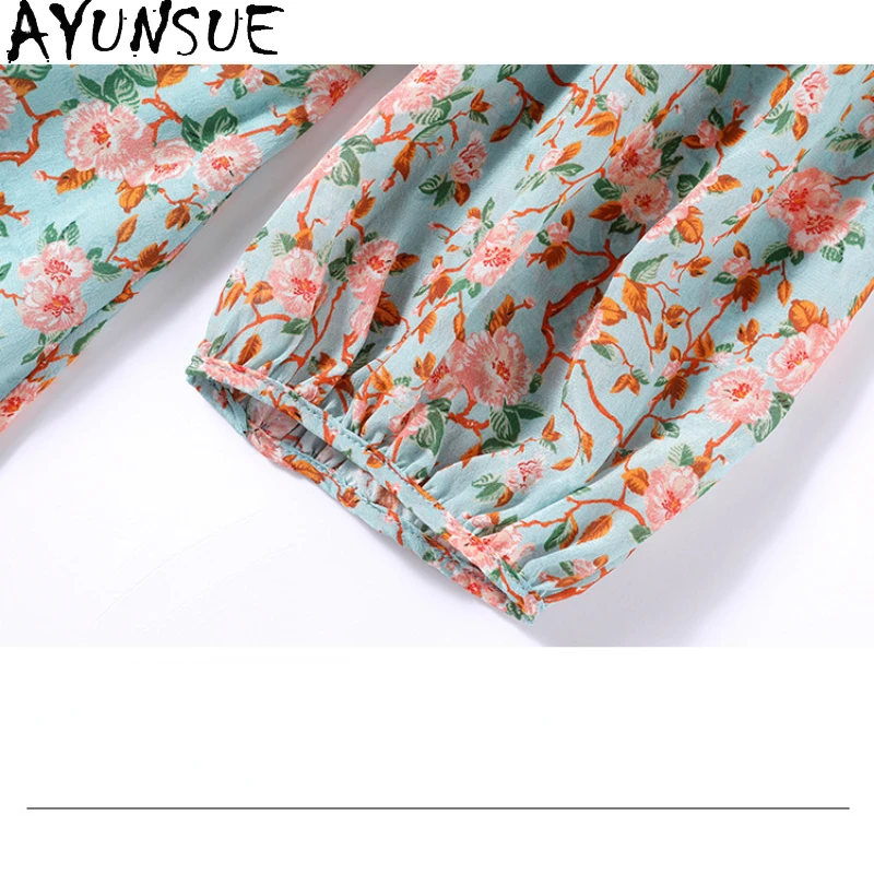 AYUNSUE-vestido de seda de morera para mujer, ropa con estampado elegante, moda de verano, francés, 100%