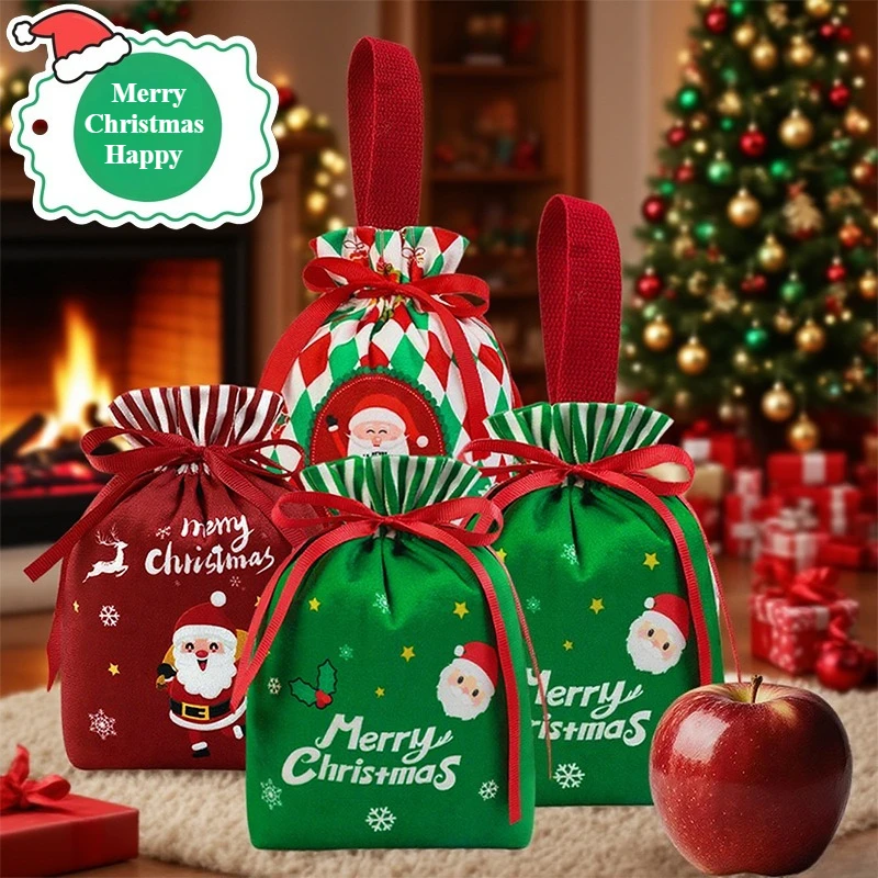 

2025 Christmas Velvet Gift Bags with Drawstring Multi-functional Candy Apple Storage Bags Home New Year Party Decoration 크리스마스