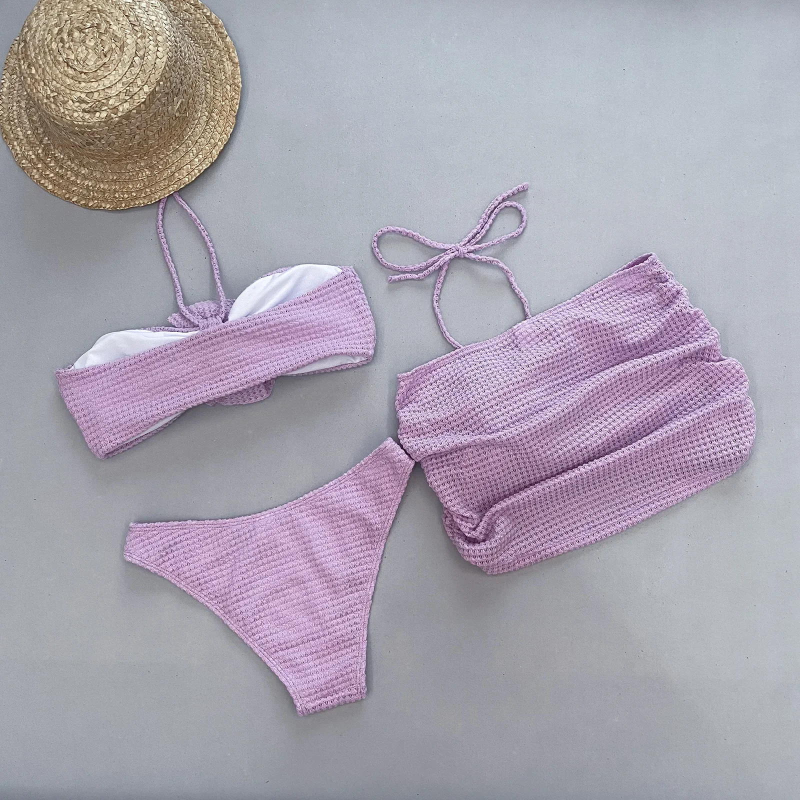 2025 nuevo Bikini estampado conjunto de Bikini de moda traje de baño y cubierta con falda ajustada vendaje de mujer verano playa lujo elegante