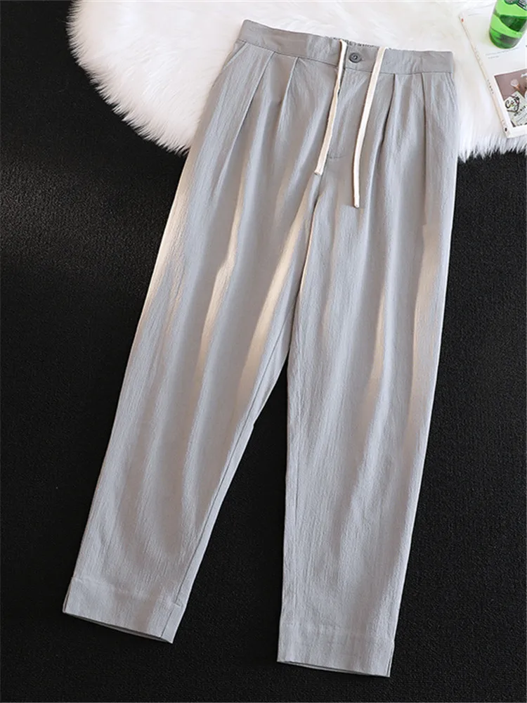 

Мужские летние тонкие повседневные брюки свободного кроя из льна и хлопка, зауженные, больших размеров, для весны и осени, удобные, прямого кроя