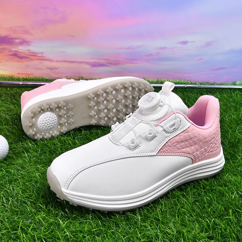 New Men's Women Golf Shoes with Rotary Buckle, Waterproof Upper, Anti Slip Sole, Lightweight Cushioning Outdoor Golf Sneakers