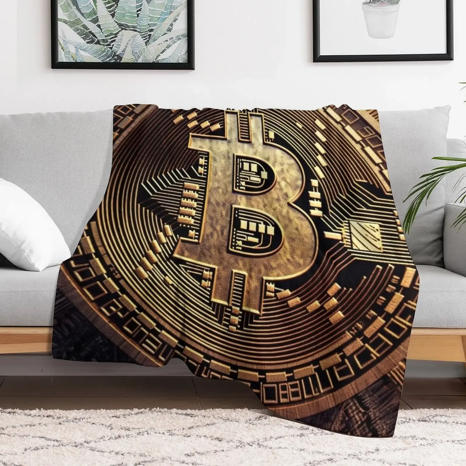 Crypto Elegance: The Bitcoin Design Throw Blanket Stylish Decor Blanket Gift for Friends Roommate