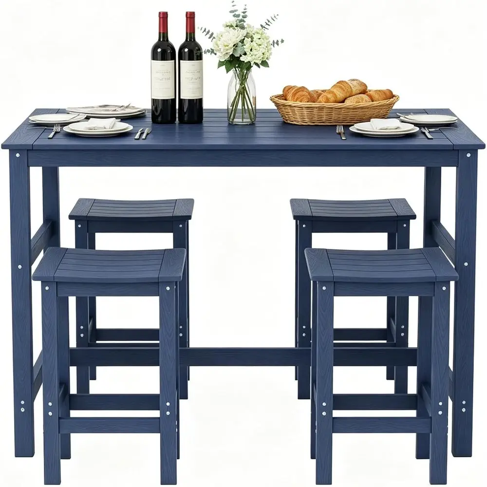 

All-Weather Outdoor Patio Bar Set with High Top Table and 2 Stools, Ideal for Garden, Balcony, and Poolside (Blue, 5-Piece)
