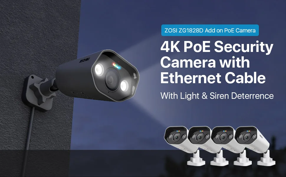 ZOSI 4K 8MP 5MP Add-on Camera for PoE Security Camera System, Work with ZOSI 8 Channel 16 Channel PoE NVR