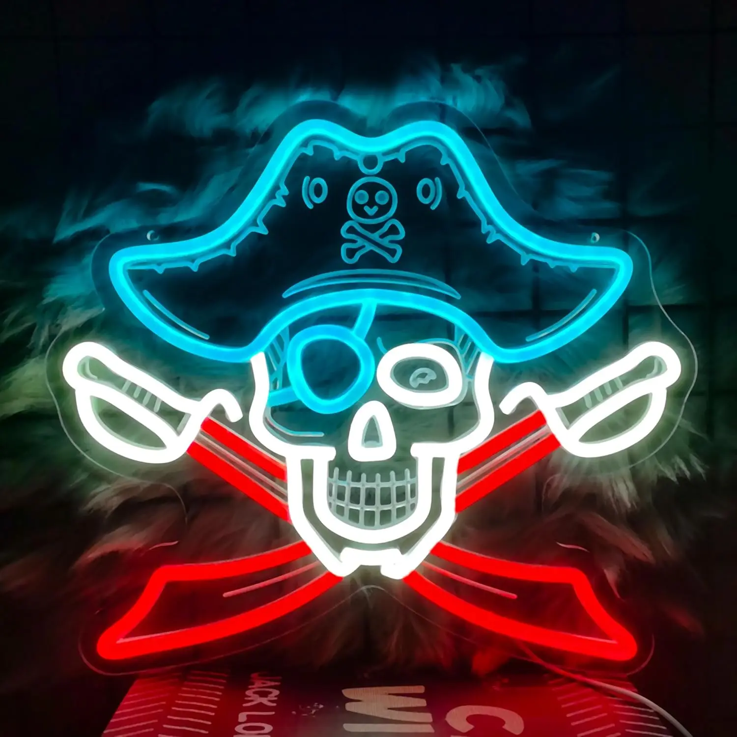 

Pirate Skull Neon Sign LED Neon Light for Wall Decor Pirate Fan Gift for Boys Room Bedroom Theme Party Wall Art Decor Dimmable