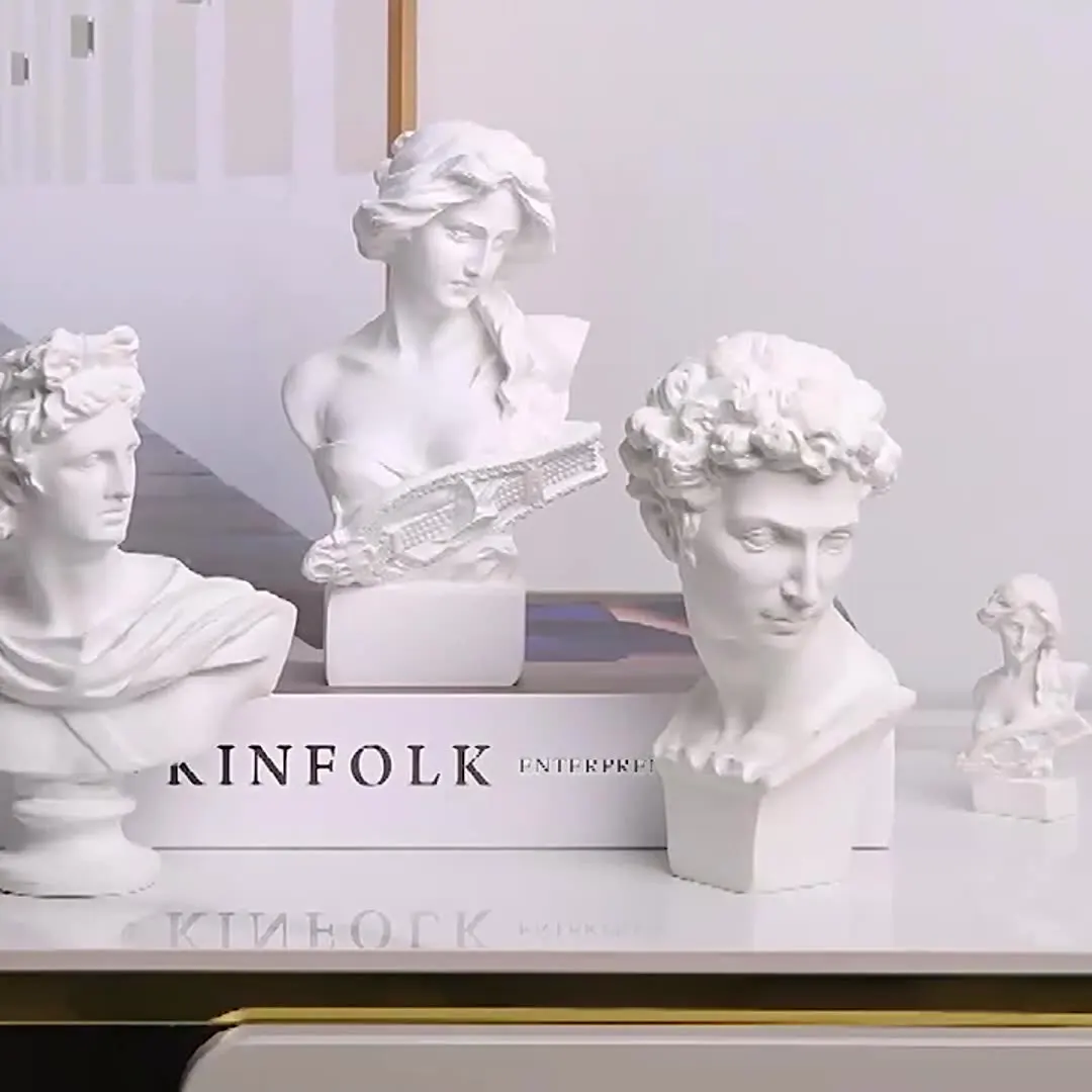 

Nordic Greek Resin Statue David Harp Lady Art Sketch Still Life Decor