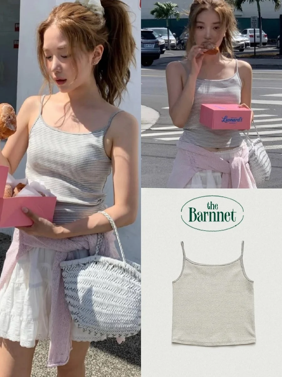 

Thebarnnet Slim Fit Striped Color Blo Tank Top Women's Svel Vest Faionable Casual Wear ort Length Cotton Blend