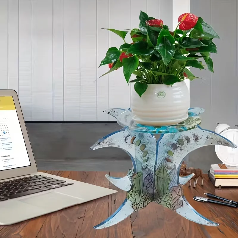 

1Set Dly Crystal Epoxy Resin round Pot Holder Silicone Molds with Rotatable Display Storage Stand Ecliptic Shape Plant Holder