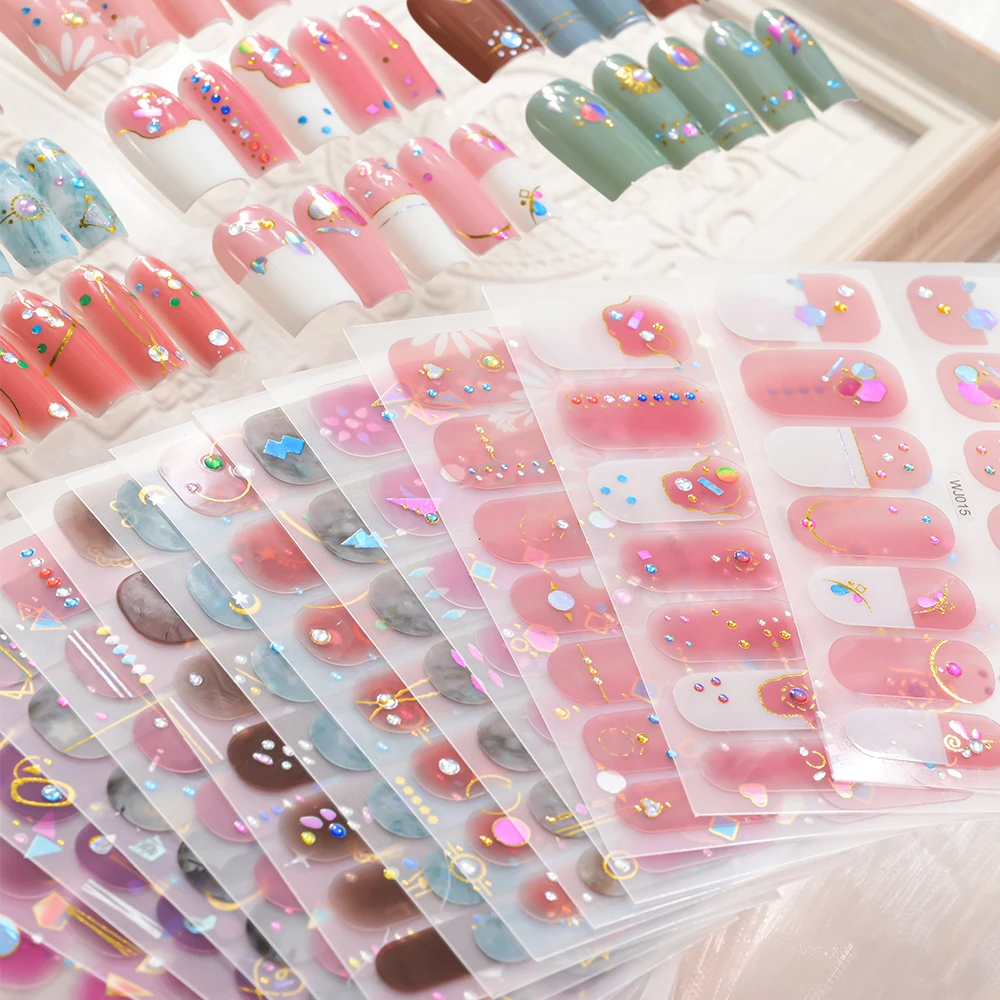 14 punte di cottura senza avvolgimento completo adesivi per smalti per unghie stella/fiore/cuore/blucchiere/strisce per smalti francesi decalcomanie adesive a copertura totale