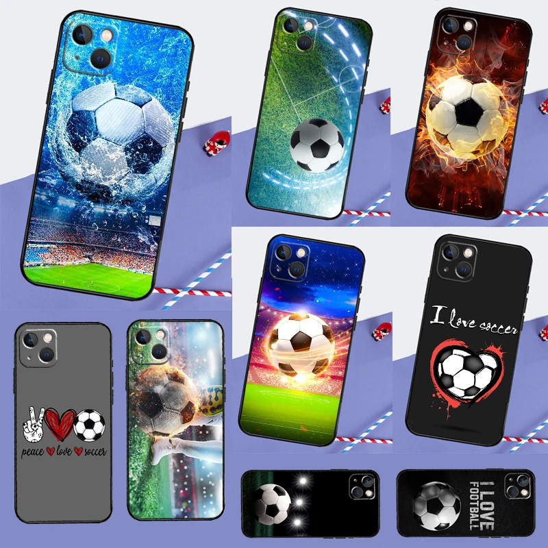 Fire Football Soccer Ball Phone Case For iPhone 16 15 14 11 12 13 Pro Max Mini X XR XS Max 7 8 Plus Cover Coque