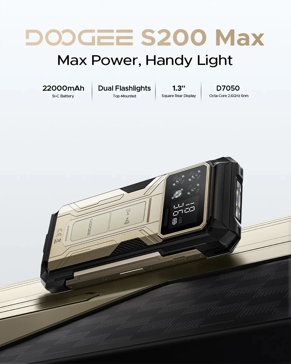 DOOGEE S200 Max Rugged Phone 6.72” 120Hz 1.32" Rear Display Telephon Portable 36GB+512GB 22000mAh 66W Smartphone Android 15 NFC