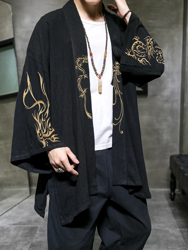 

Мужская тонкая осенняя верхняя одежда с вышивкой, комплект Hanfu Sle, свободный крой Long Sve Cool Sensation, традиционная китайская мода