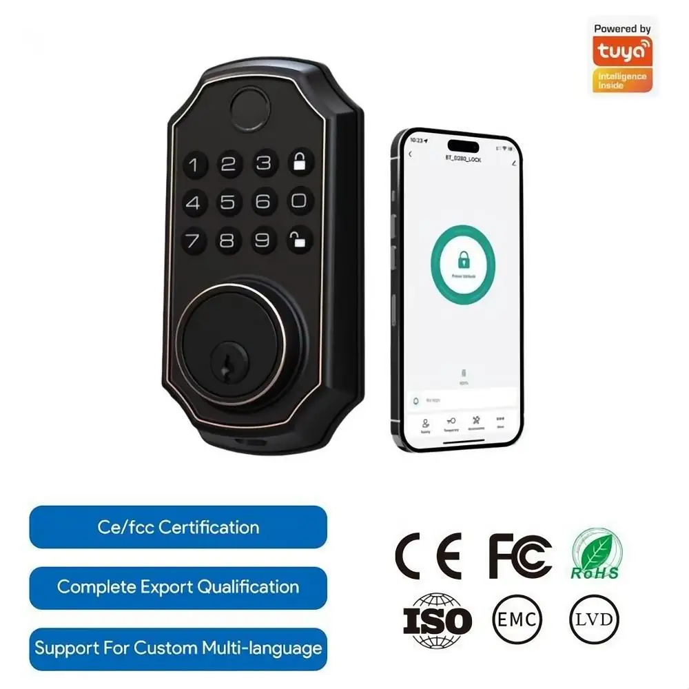 E02-F Fingerprint Electronic Lock Zinc Alloy Process WIFI APP Tuya Suitable for Door Thickness 35-55mm Home Button Password Lock