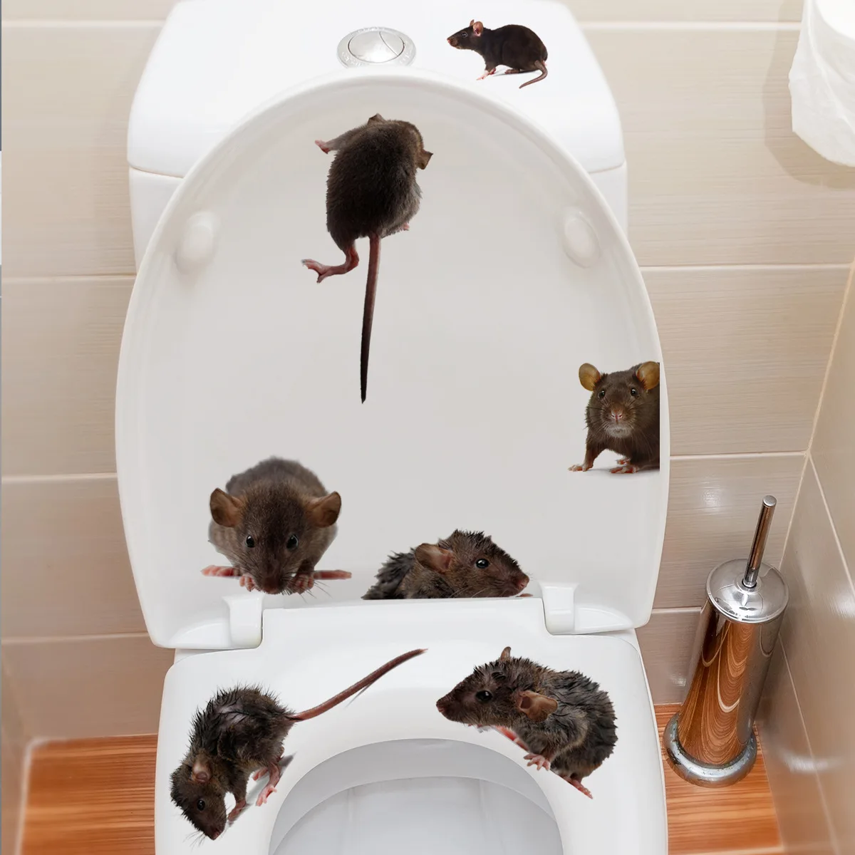 Black Scared Rat Mouse Funny Toilet Stickers Bathroom Decoration Decal 3D Cartoon Mouse Wall Sticker