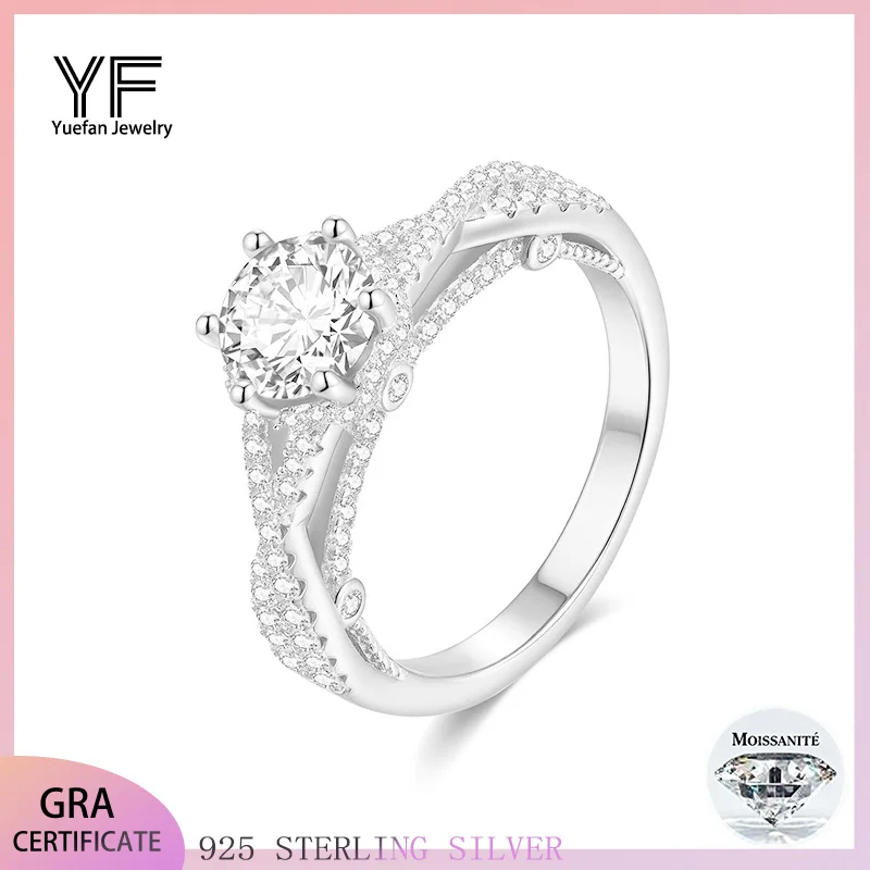 

Серебряное кольцо 925 пробы, цвет D, VVS1, 1 карат, обручальное кольцо с муассанитом, желтое золото 18 карат, женские роскошные ювелирные изделия, обручальные кольца