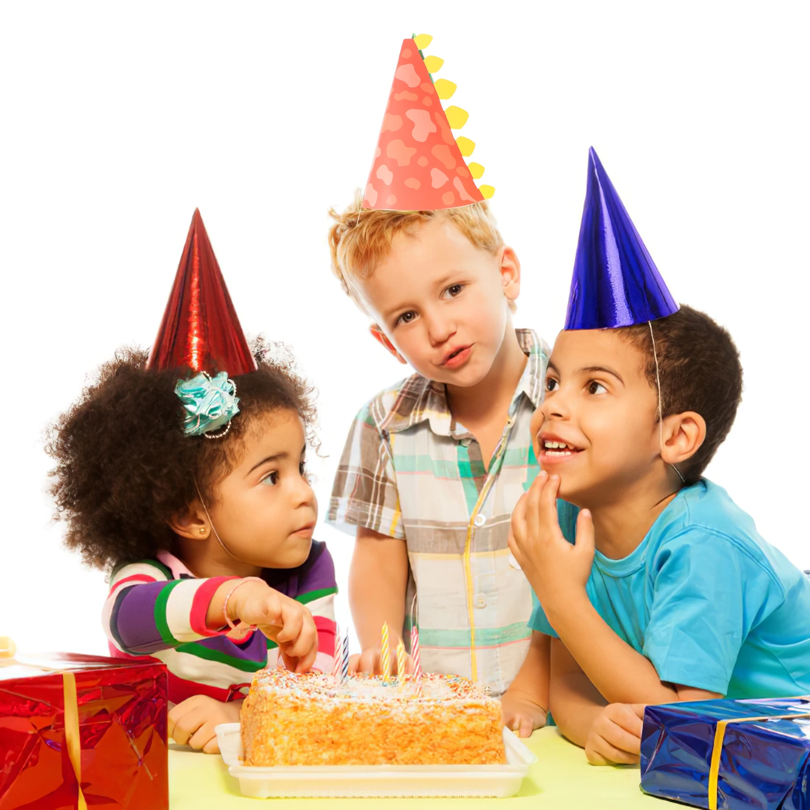 

10pcs Birthday Dinosaur Party Hats for Kids Paper Hats Children Birthday Favors Cone Shaped Cartoon Designs Soft Material