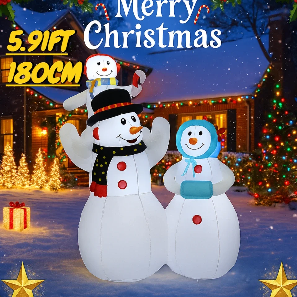 

5.91FT Inflatable Toy Snowman Family Xmas Decorations for Yard with LED Lights Christmas Outdoor Decor Supplies Home Gifts