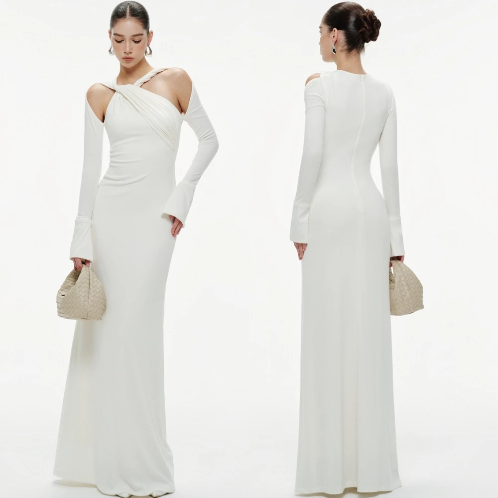 

Customized Elegant O-Neck Evening Dress Fashion Jersey Prom Dresses Delicate Long Sleeves Special Occasion Gowns