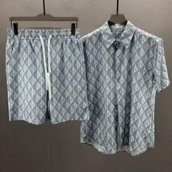 Conjunto de camisa de manga corta para hombre, ropa informal con estampado de patrones geométricos Harajuku, estilo Hip Hop, ideal para vacaciones en la playa