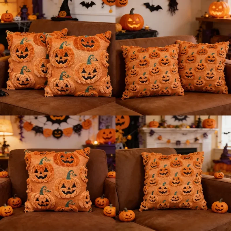 Cross-border new Halloween devil pumpkin three-dimensional quilted pillow cover living room sofa decorative pillow bedside
