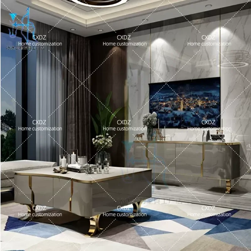 Modern Minimalist TV Stand Audio Visual Cabinet Small Apartment Living Room Coffee Table Combo Floor Storage Unit High End