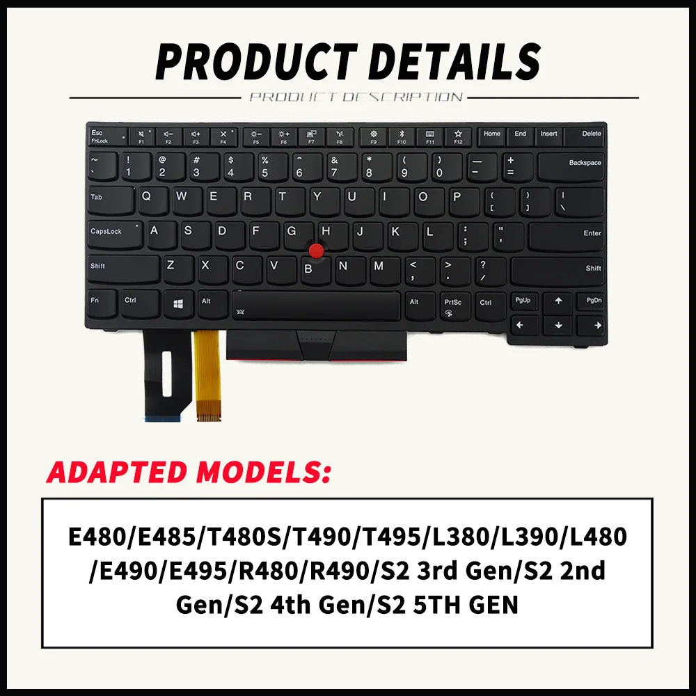 Laptop Replacement Keyboard for Lenovo ThinkPad E480 E485 E490 E495 L380 L390 L480 R480 T480S L490 T490 T495  DE/IT/LSP/RU/BE/BG