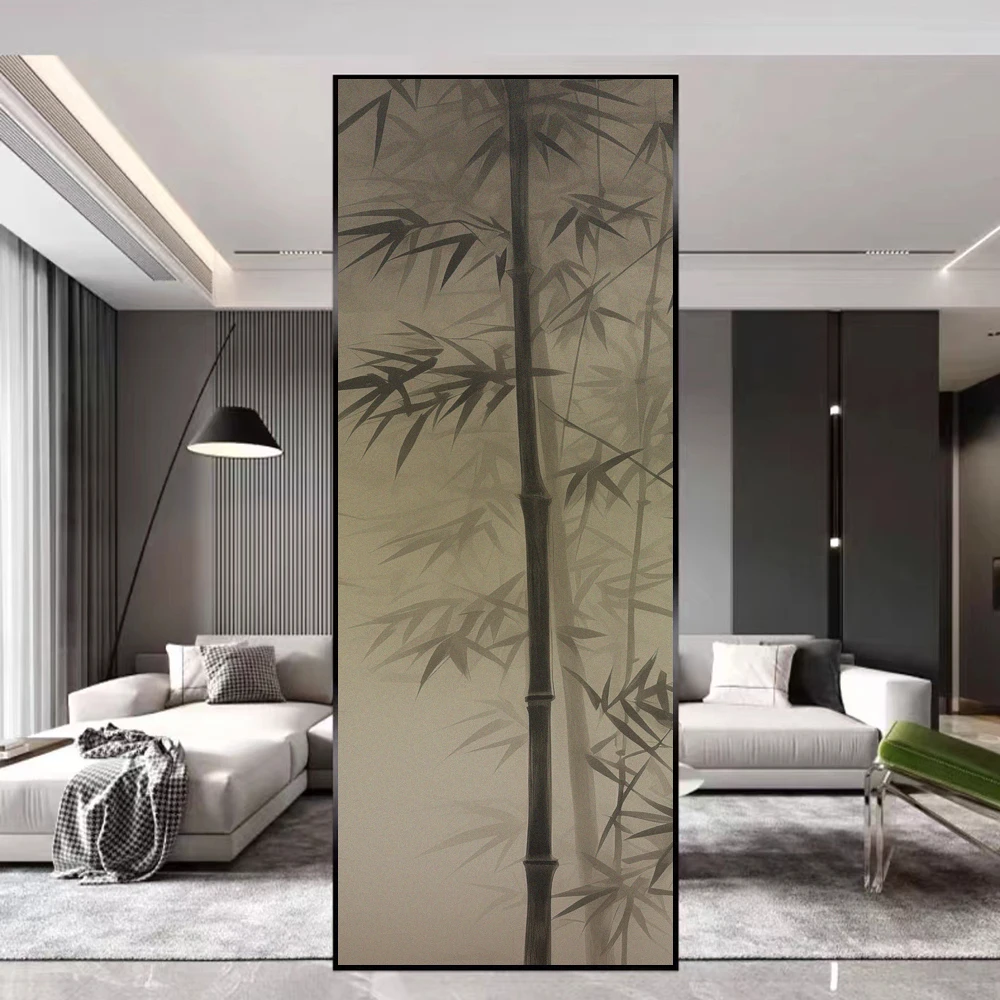 Privacy Window Film UV Blocking Heat Control Glass Static Cling Bamboo Painting Decorative Pattern Semitransparent Glass Sticker