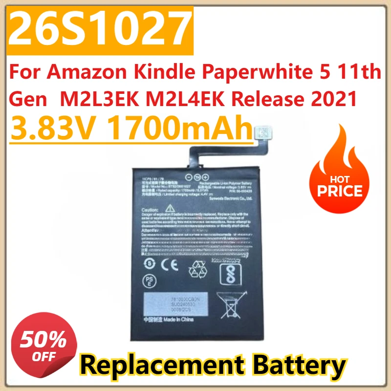 

New 3.83V 1700mAh Battery ST32 58-000426 26S1027 For Amazon Kindle Paperwhite 5 11th Gen M2L3EK M2L4EK Release 2021