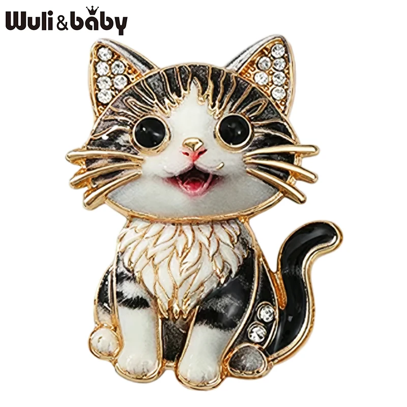 Wuli&baby Cute Sitting Cat Brooches For Women Unisex 5-color Rhinestone Lovely Pets Kitty Animal Party Casual Brooch Pin Gifts