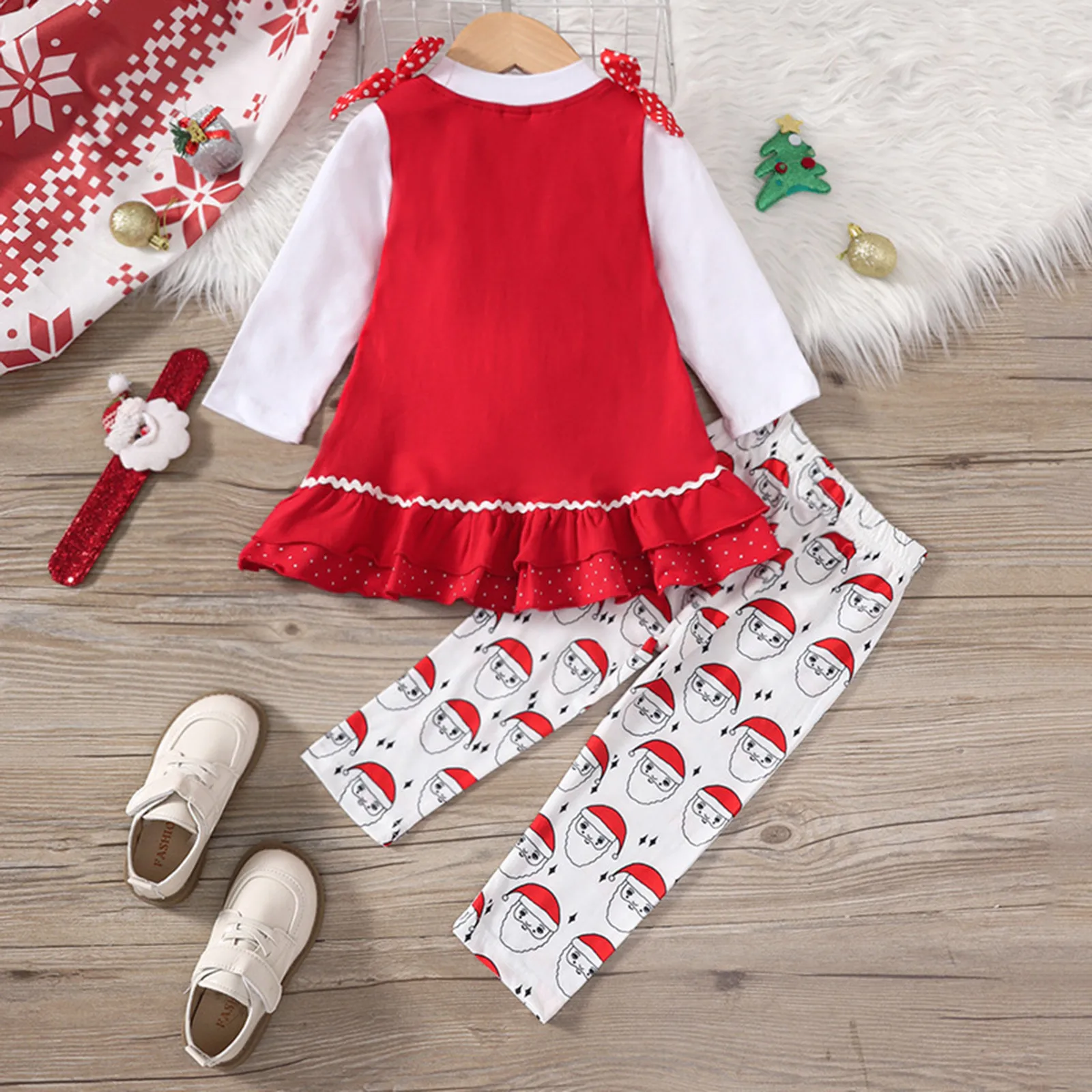 Toddler Kids Baby Girls Christmas Outfits Santa Print Tunic Long Sleeve Dress+Legging Pants Fall Winter Girls Party Dress 1-5Y