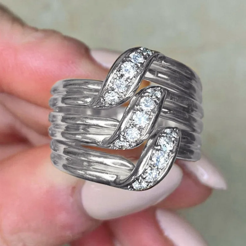 CAOSHI Stylish Multi-layered Ring Gold Color Bright Zirconia Finger Jewelry for Anniversary Party Fashion Accessories for Women