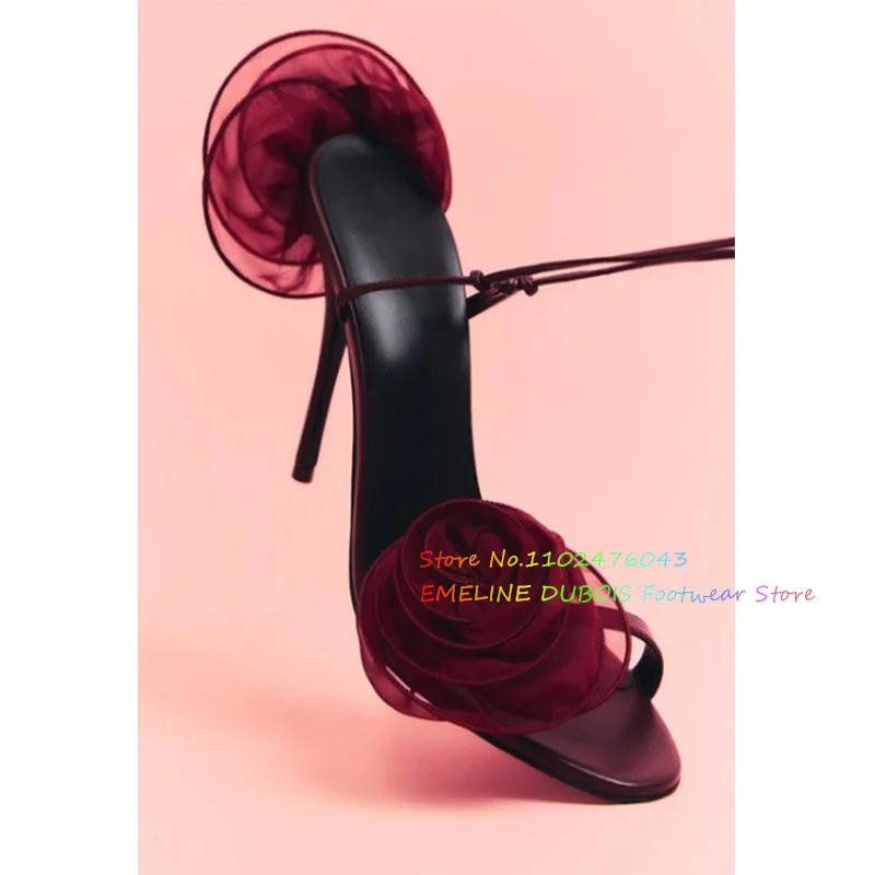 

Summer New Rose Satin Fabric High Heel Sandals Women Round Toe Stiletto Heels Ankle Strap Sexy Sandals Wedding Party Shoes