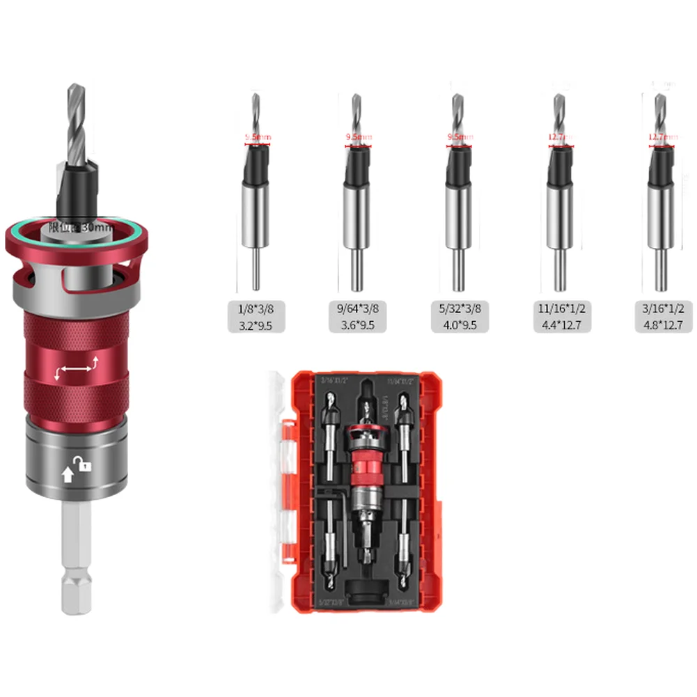 1set 4-Flute Countersink Drill Bit With Depth Stop FOR SEMI-Automatic Depth Adjustment For Wood Metal Plastic Adjustable Drill