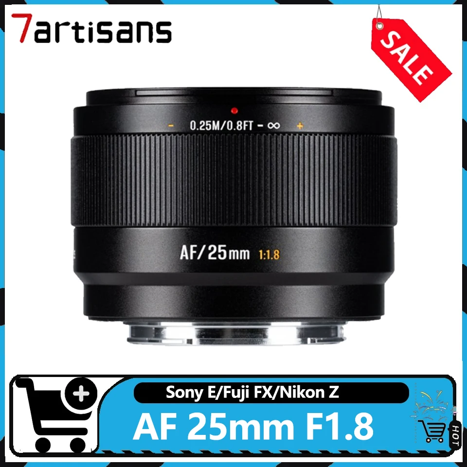7artisans AF 25mm F1.8 Wide Angle Large Aperture Auto Focus Camera Lens Compatible with Sony E Fuji FX Nikon Z