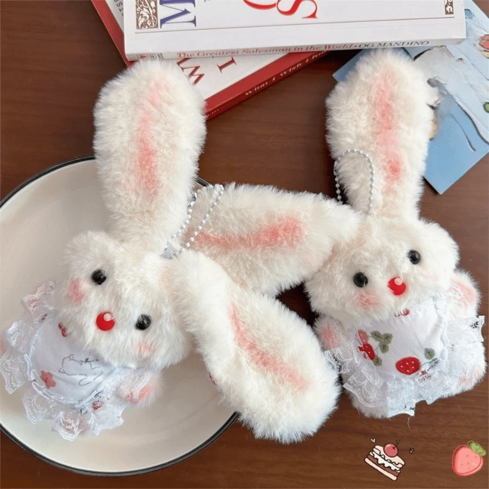 Cartoon Design Rabbit Keychain Cute Soft Stuffed Keyring Squeaky Function Charm Decoration Long-eared Rabbit Pendant Women