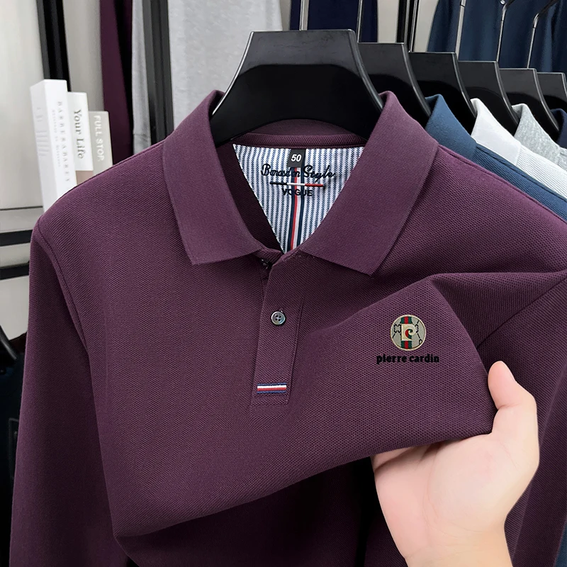 

Cotton Long Sleeved T-shirt for Men in Spring and Autumn, with A Lapel and Embroidered Autumn Coat. Men's Base Polo Shirt Top