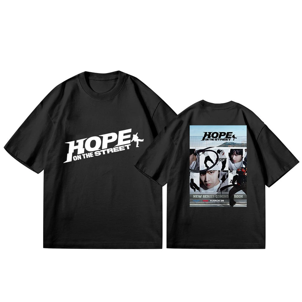 Mode Damen T-Shirt Kpop J-HOPE HOPE ON THE STREET Sommer O-Ausschnitt Kurzarm Casual Paar T-Shirt Top