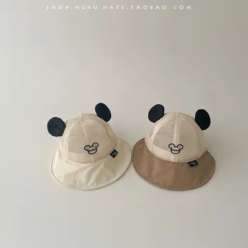 Summer Baby Girl Boy Hat Cotton Kids Bucket Hats Sun Protection Mickey ears Children Cap for Girls Beach Travel 0-2Y