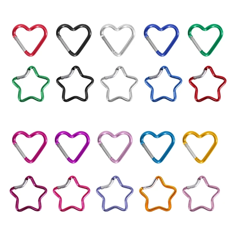 A9LD 10Pcs Heart Star Spring Clip Metal Keychains Buckle Backpacks Carabiner Dog Chain Buckle Connectors AntiRust