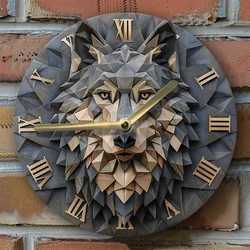 2D Effects Silent Wall Clock Wolf Theme Decoration - DIY Clock , Father's Day Gift , Summer Kitchen Decor- Artist's Drawing Set