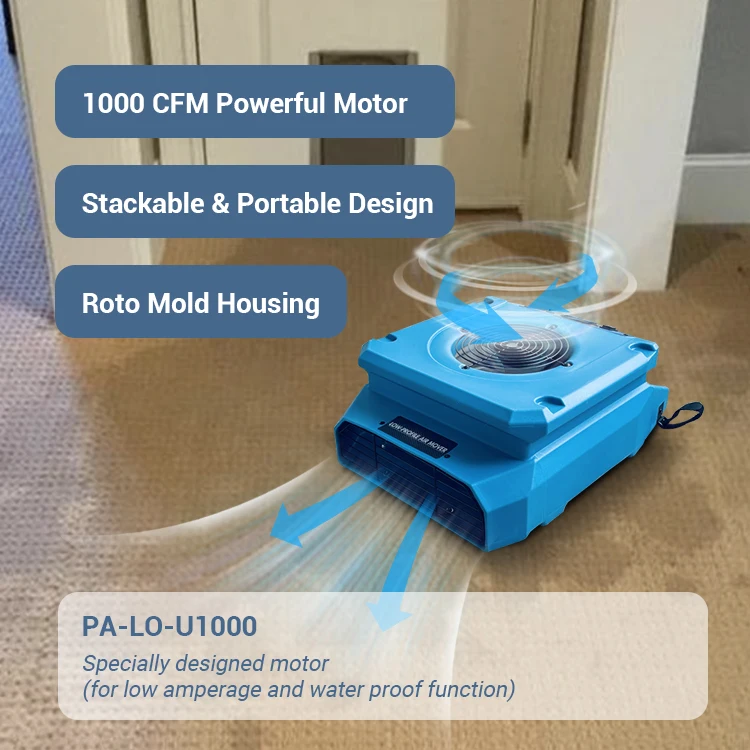 Compact 1000 CFM Water Damage Floor Carpet Water Restoration Equipment Flat Air Movers Drying Fan