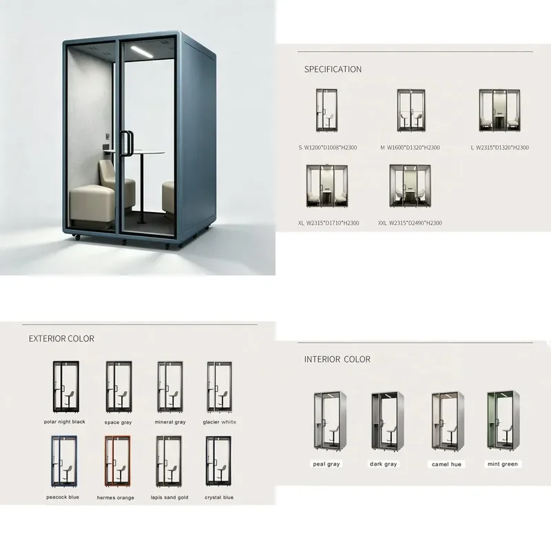 for 2 Seater Soundproof Room Noise Reducing Office Cabin Aluminum Alloy Recording Studio Silent Booth with Chairs