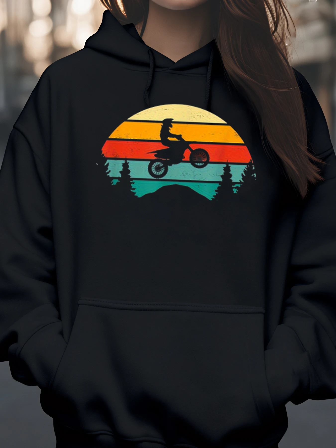 هوديي مطبوع عليه غروب الشمس للدراجات النارية للمغامرة الخارجية للرجال والنساء ملابس غير رسمية