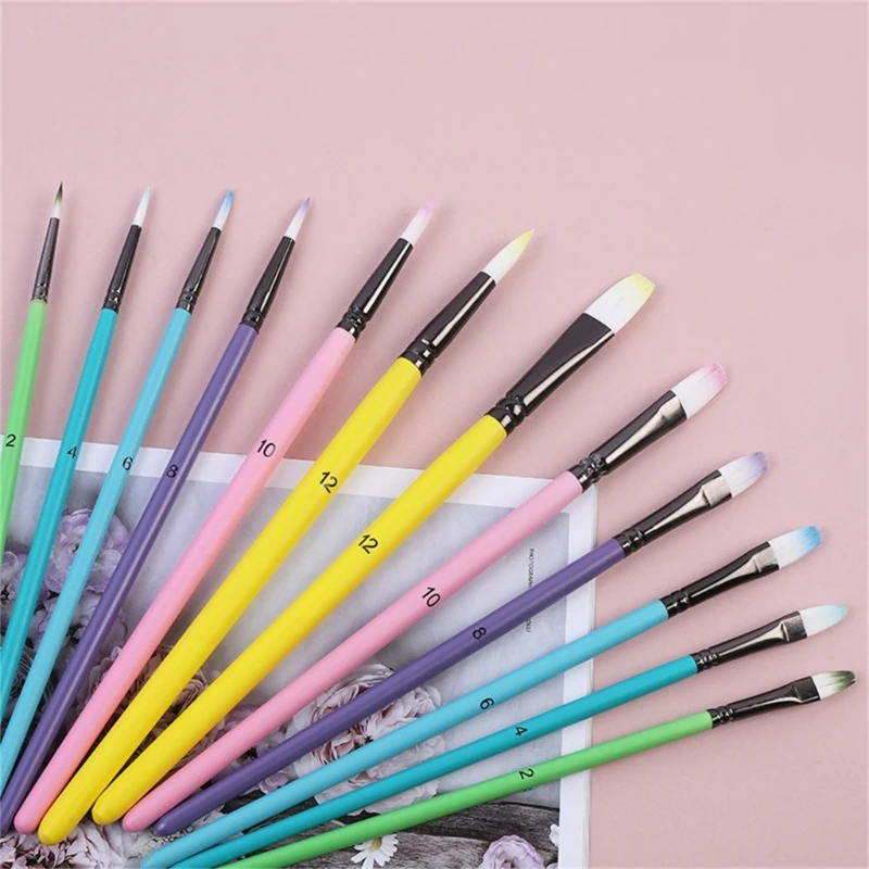 6Pcs Professional Paint Brush Flat/Oblique/Round Tip Watercolor Brush Nylon Paint Brush for Acrylic Watercolor Oil Paint