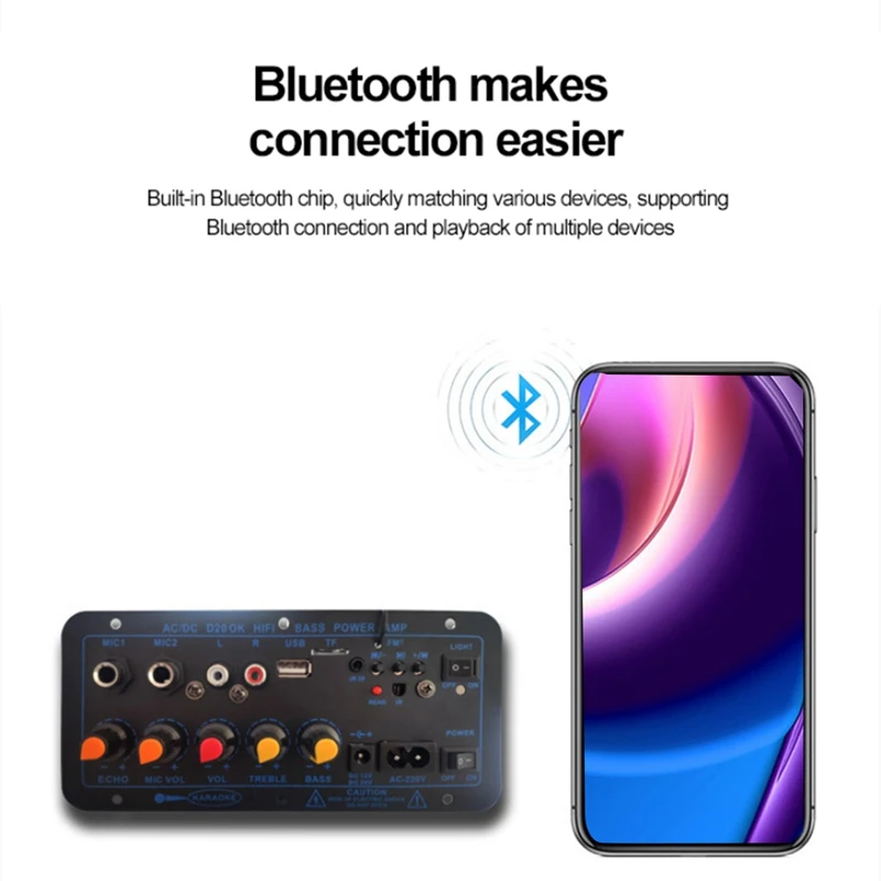 Bluetooth Amplifier Board Hifi Bass Amplifier Subwoofer Audio Karaoke Amplifier Board Speaker Motherboard Easy Install (US Plug)