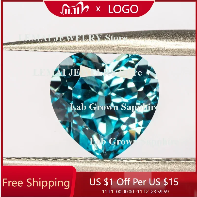 

Lab Grown Sapphire Loose Stone Heart Shape Aquamarine Color VVS1 Charms Beads for DIY Jewelry Making Selectable AGL Certificate
