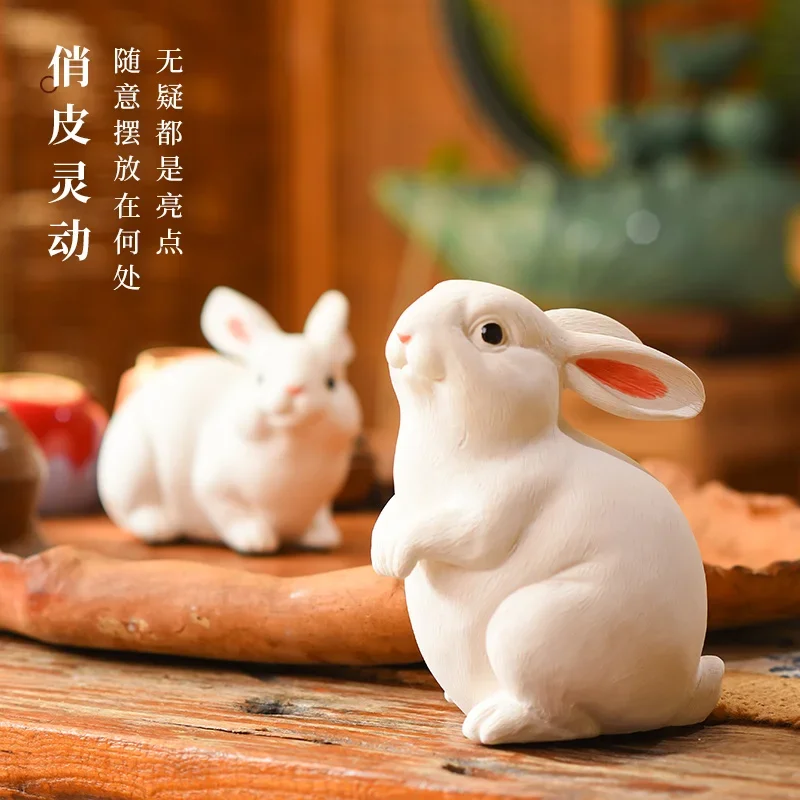 Cartoon rabbit shape desktop ornament ceramic solid color pair living room study decoration sculpture handicrafts natal yeargift