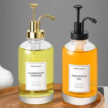 Taşınabilir 16 Oz kahve şurubu dağıtıcı dayanıklı basın losyon şişesi basit şeffaf cam el sabun dağıtıcısı