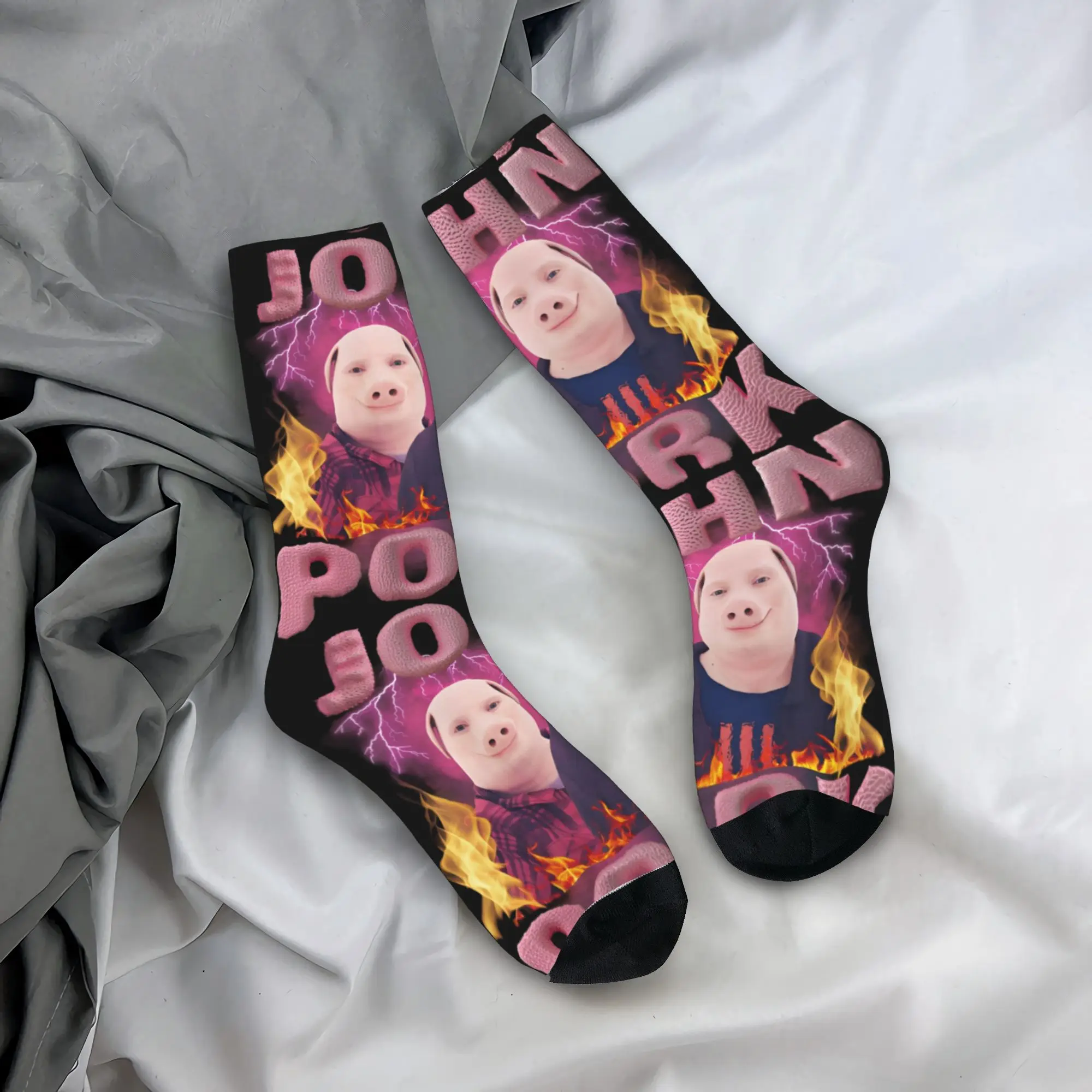 

John Pork Is Calling Answer Call Phone Socks Funny Pig Meme Retro Stockings Men Soft Outdoor Socks Winter Non Slip Socks